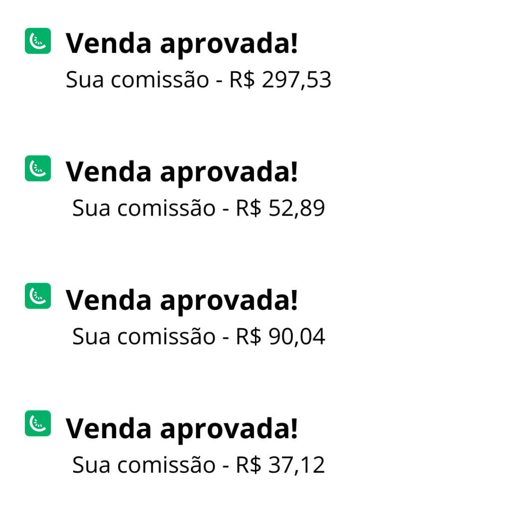 Exemplo de notificações de vendas aprovadas