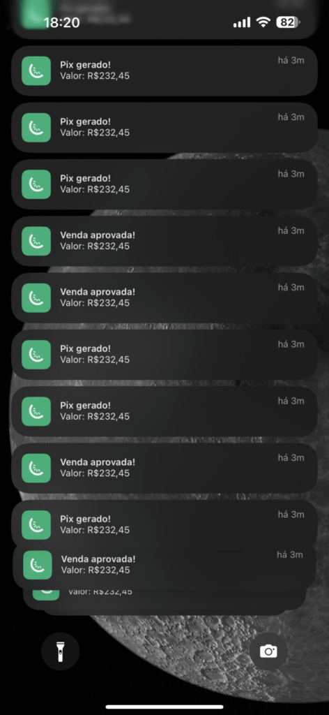 Notificações de vendas na tela do celular
